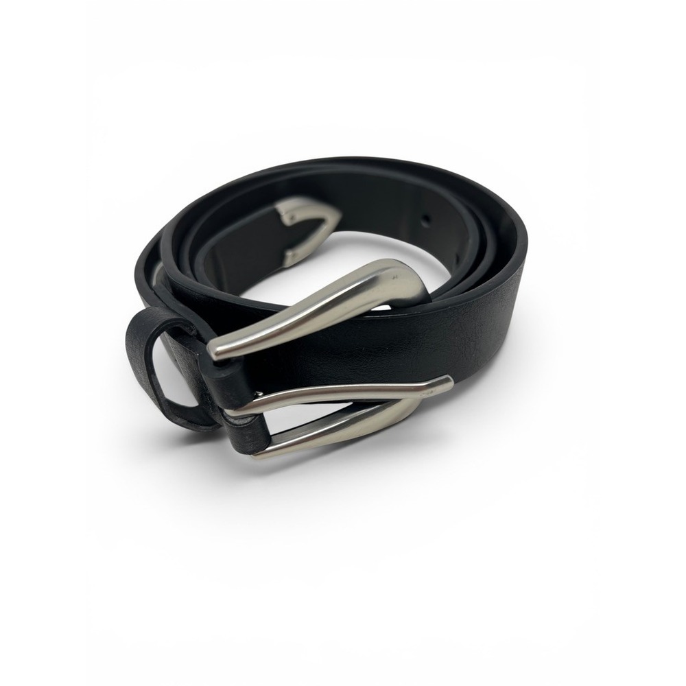 Old Navy Womens Black Western Belt Silver Double Prong Buckle XS S Faux Leather